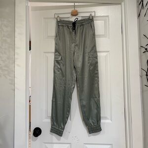 Chic Me Women's Satin Sage Green Cargo Pants
